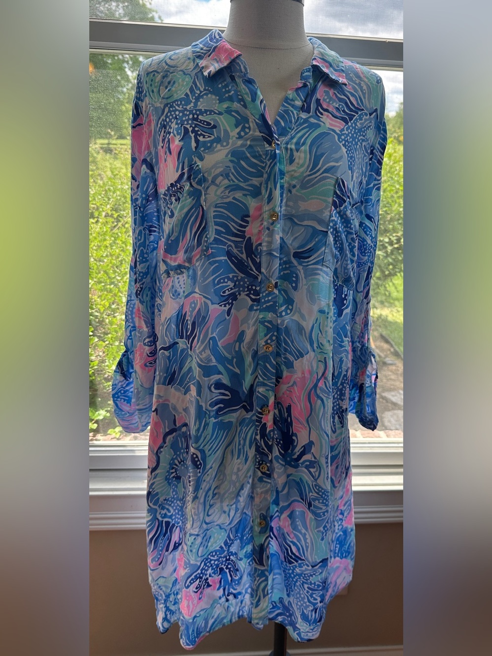 Lilly Pulitzer Natalie Coverup Dress,‎ Saltwater Blue Shade Seekers, Sz